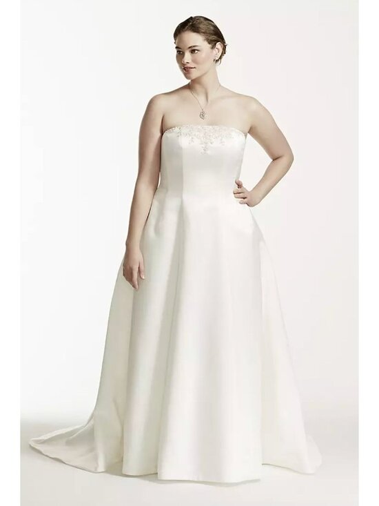 David's Bridal Dresses & Skirts - Ivory Satin Strapless‎ Beaded Wedding Gown Dress Size 24W Bride Train 9V8835